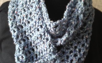 Blue Open Crochet Double Loop Scarf